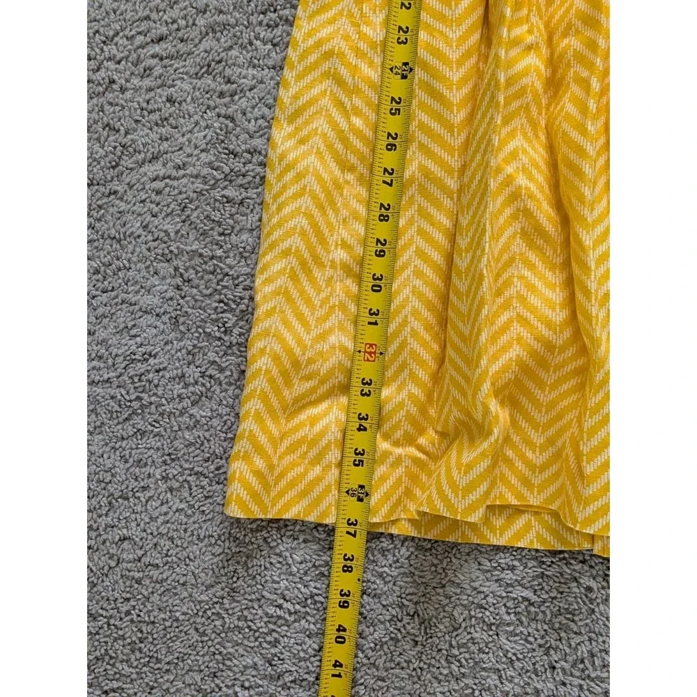 Tory Burch Linen Dress Yellow/White Chevron Button-Down Sleeveless Size 4